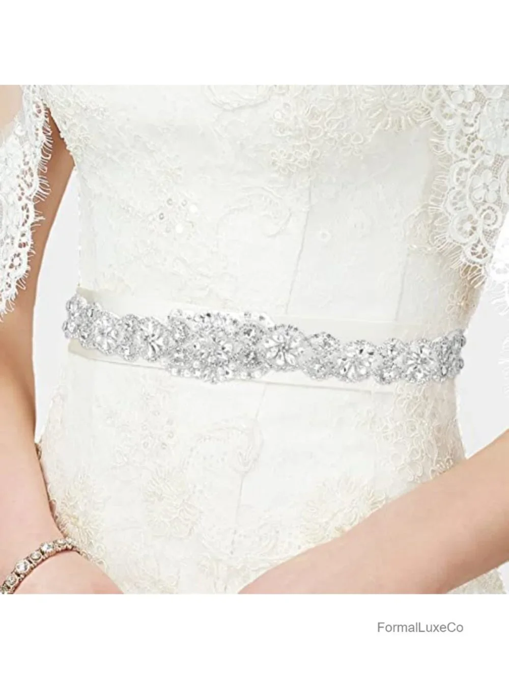 Bridal Belt Wedding Dress Rhinestone Crystal Sash with Organza Adjustable